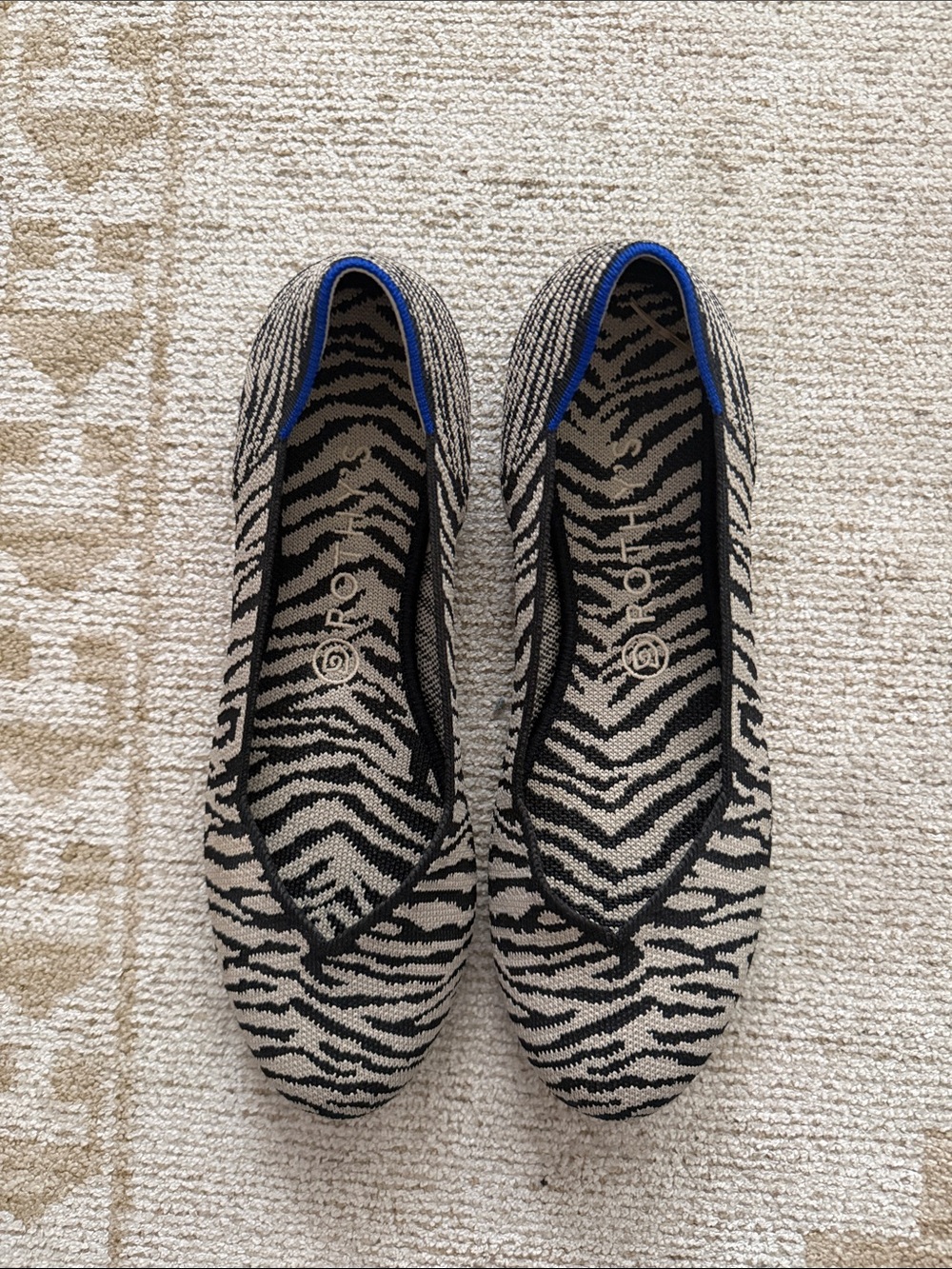 Rothy’s Zebra Print Knit Ballet Flats in Black and Cream - Size 9.5